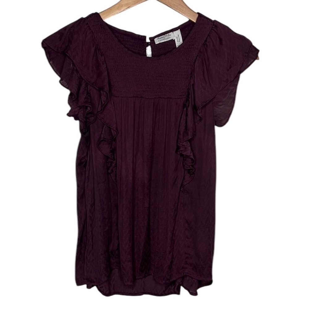 Anthropologie Meadow Rue Dark Purple Flutter Sleeve Blouse Women Size 8